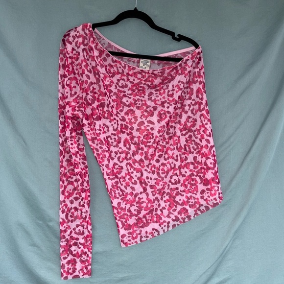 NWT Baum Und Pferdgarten Blouse Womens XL One-Shoulder Leopard Disco Mesh Pink - Picture 2 of 5